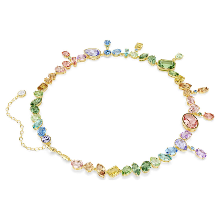 Gema necklace Mixed cuts, Dangling crystals, Multicolored, Gold-tone plated